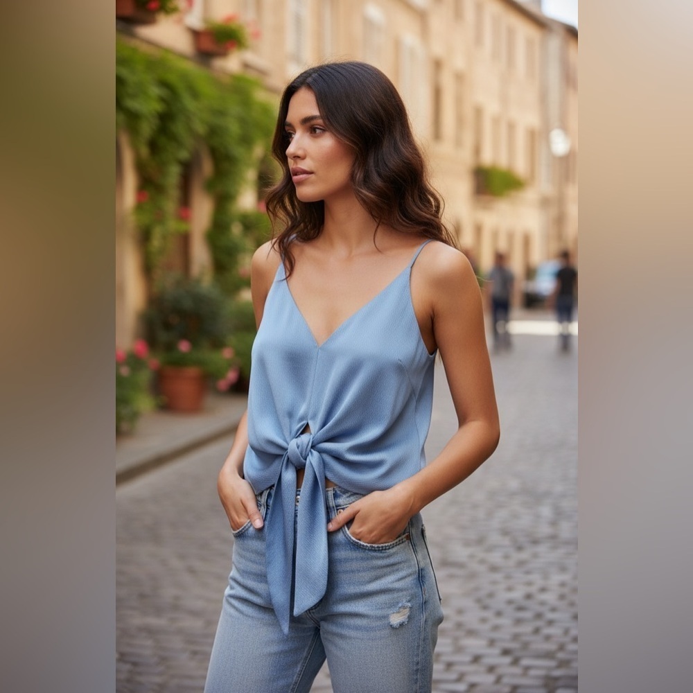 J.O.A Tie-Front Cami BodySuit
Blue Size L